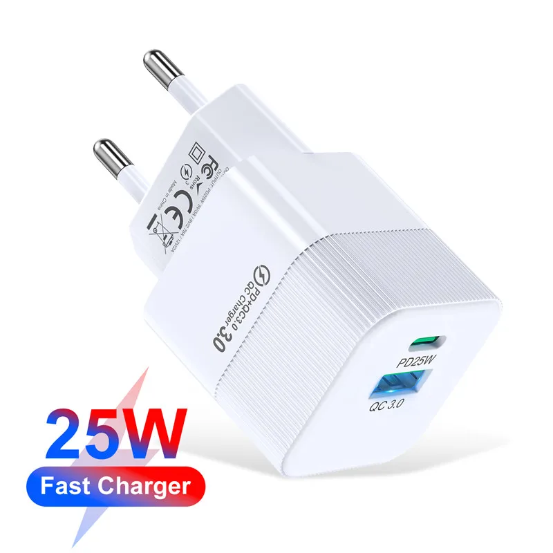 USB C Charger PD 25W Fast Charging Charger Type C Mobile Phone Chargers Power Adapter for Samsung Xiaomi iPhone 15 Huawei QC3.0