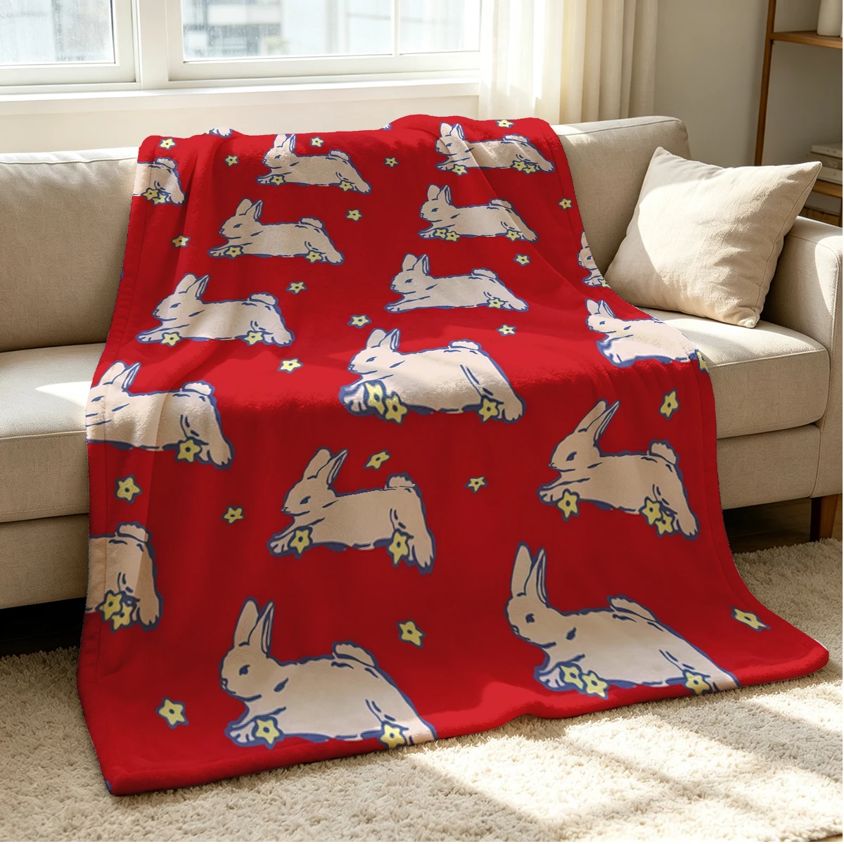 Rabbit March Flannel Blanket Warm Soft Halloween Christmas Couch Warm Cozy Decorative Decor Gift for All Season