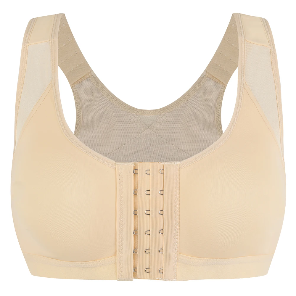 Postoperativer Kompressions-BH für Frauen mit Vorderverschluss, Drahtloser Sport-BH mit Rückenstütze, Komfortabler Bustier – Detail 5