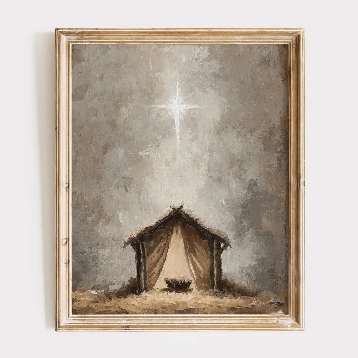 2D Flat, 2D Flat, 1pc, Wall Art, Vintage Poster, Christmas Manger Print, Christian Faith Shepherd Canvas Painting, Bedroom De