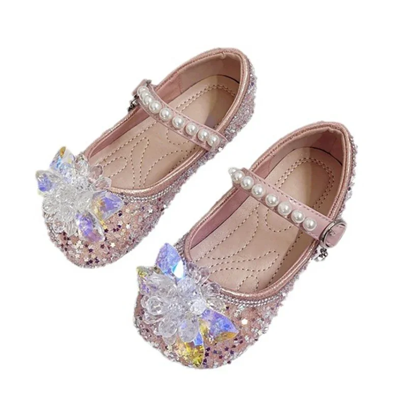 

Свадебные детские туфли на высоком каблуке с блестящими кристаллами и большими бриллиантами, детская танцевальная вечеринка, студенческая обувь для выступлений, кожаная обувь принцессы для девочек