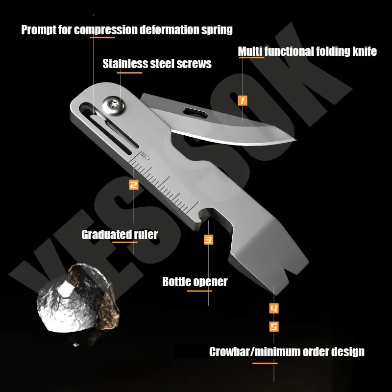 8 IN 1 Titanium Alloy Linggis Bedah Pisau Pembuka Botol Skala Lulus Kunci Segi Enam EDC Outdoor Multifungsi Alat Berkemah