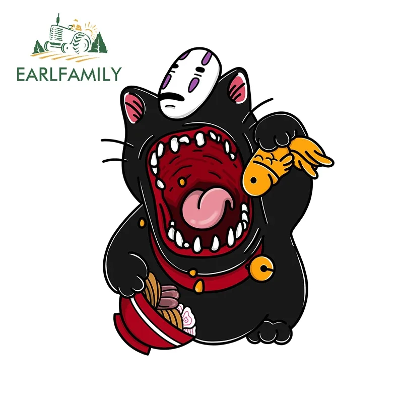 EARLFAMILY 13cm X 9.9cm for Black Cat Maneki Neko Creative Car Sticker Graffiti Stickers Anime Waterproof Scratch-proof Decal