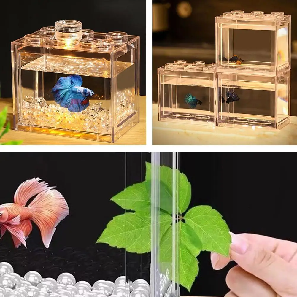 Building Blocks Betta Fish Tank 2024 High Transparent Mini Fish Bowls Pet Stackable Aquariums Cylinder Desktop Micro-Landscape