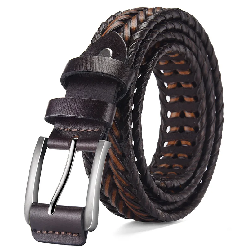 Men Fashion Retro Breathable Belt Hand woven Luxury Goods New Design Buckle Wine Red Generation Pants Live Explosions 110 120CM