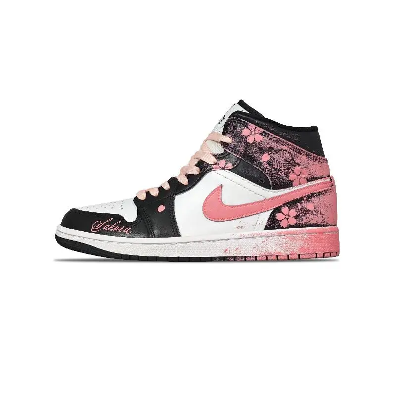 【Customize】Air Jordan 1 Vintage Basketball Shoes Men High-Top Black/Pink Sneakers shoes DQ8426-132