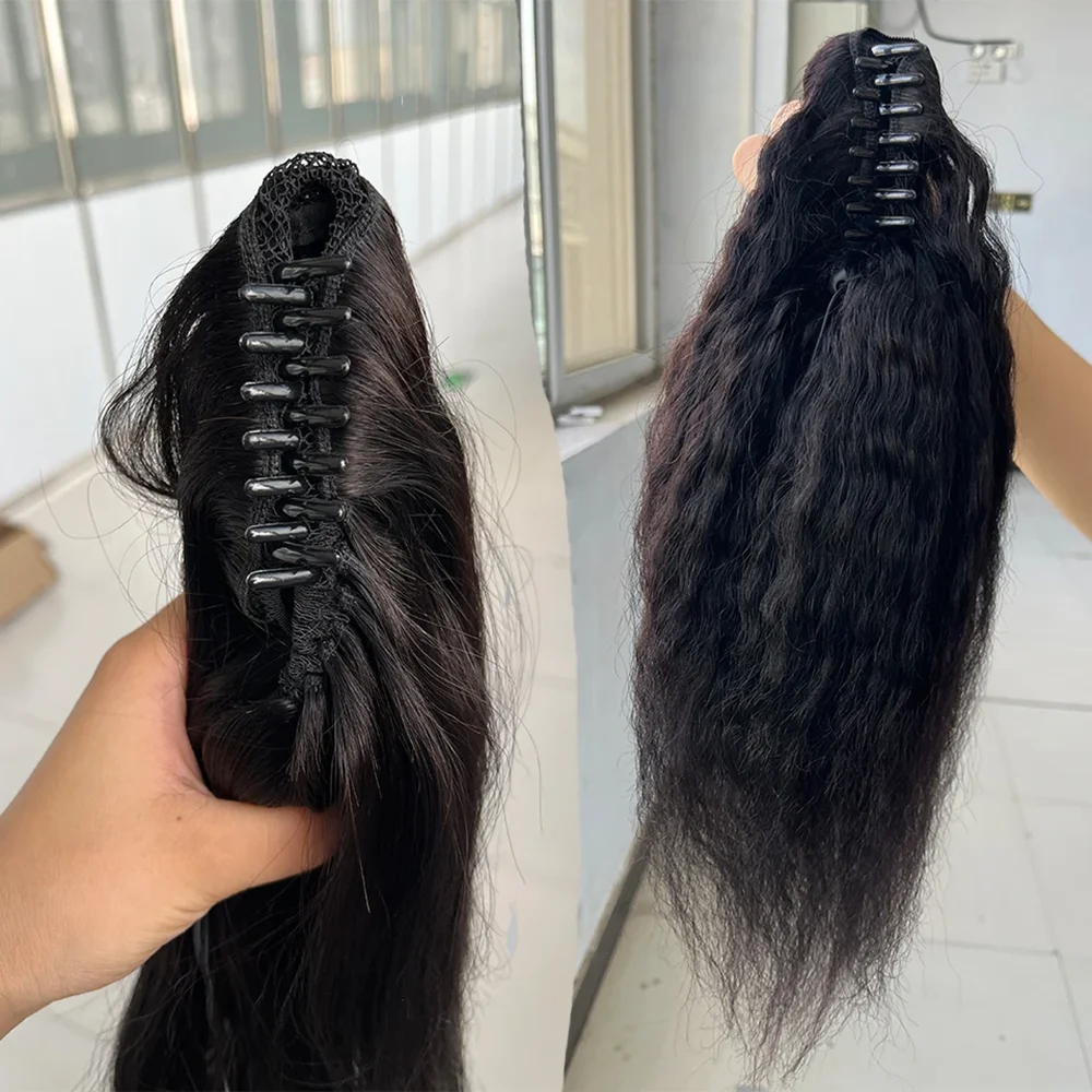 

Alipretty Kinky Straight Clip In Ponytail Hair Extensions Human Hair Claw Clip Yaki Black Pony Tail Extension For Black Women