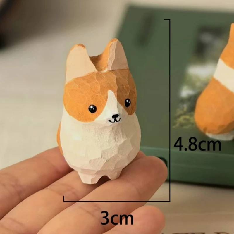 Handmade Wood Lamb,Corgi and Golden Retriever Puppy Figurine Cute Animal Home Decor Mini Wooden Ornament Lovely Pet Lover Gift