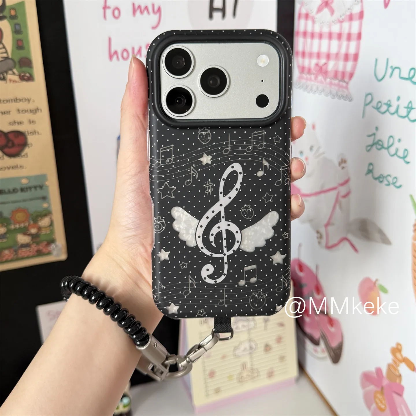 Korean Ins Black Note Wings Dots Y2K Phone Case For iPhone Ultra 18 17 Air 16 15 14 13 12 11 Pro Max 7 8 Plus XR XS MAX Cover view 4