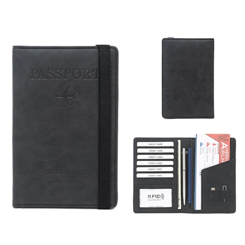 Passport Holder Leather Travel Wallet Luxury RFID Cardholder Credit Card Cover Long PassportS Protector Dropshipping