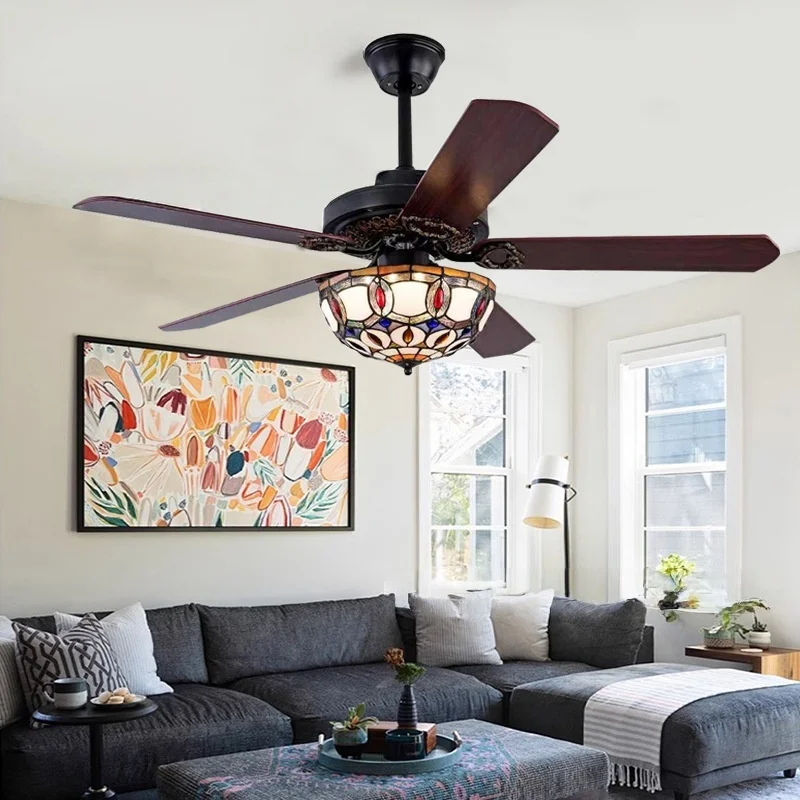 42 Inch Super Large Luxury American LED Ceiling Fan Light for Living Dining Room Ceiling Fan