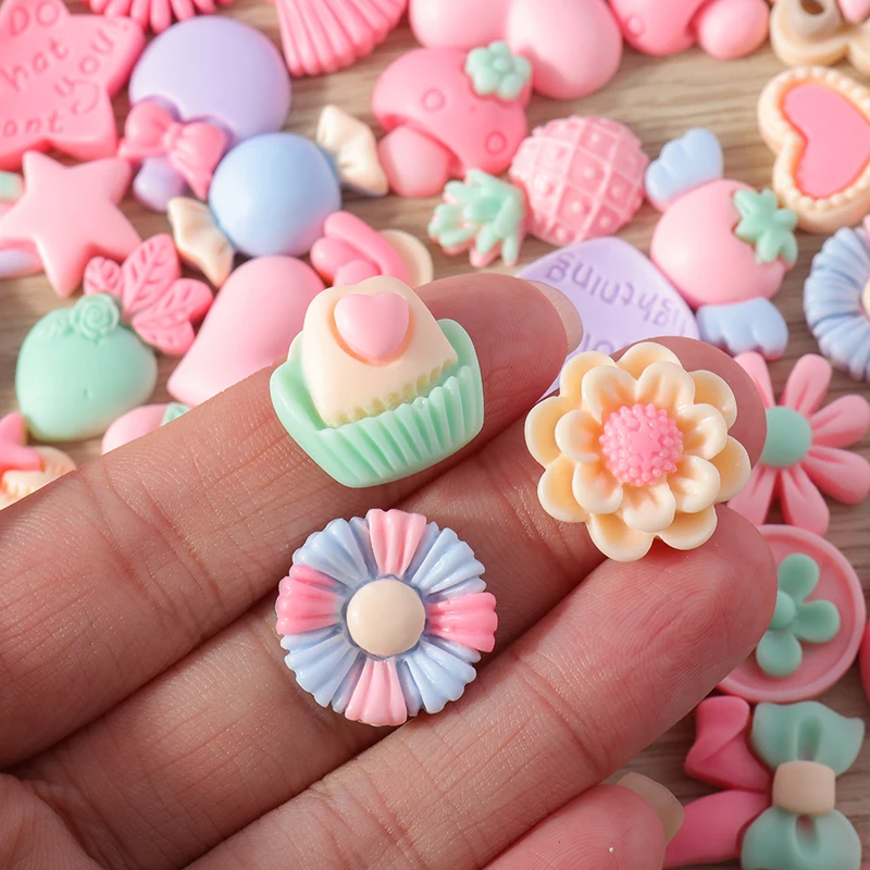 Tusember 15 قطعة سلسلة الوردي المختلط لطيف فراشة زهرة القوس القلب سحر الراتنج شقة الظهر DIY بها بنفسك جراب هاتف اكسسوارات الاطفال اللعب #5