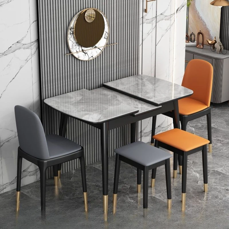 ネットセレブ風ライトラグジュアリーロックスラブダイニングテーブル小型家庭用リビング伸縮式多機能