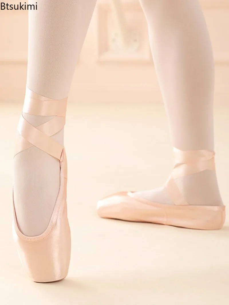 

Professional Ballet Pointe Shoes Women's Genuine Leather Sole Satin Dance Shoes Professional Dancer Ballerina Shoes with Ribbons