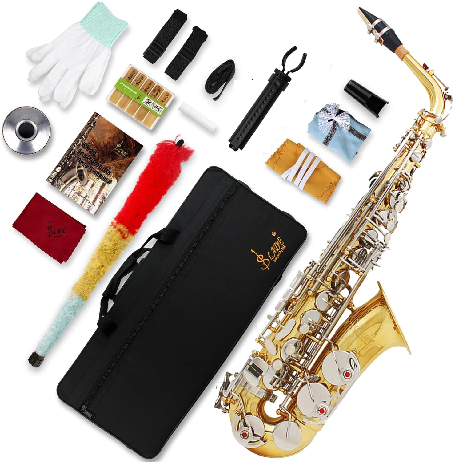 

SLADE Saxophone Eb Alto Saxophone Golden Silver for Beginners Adults with Cleanning Cloth Reed Strap Glove Parts & Accessories