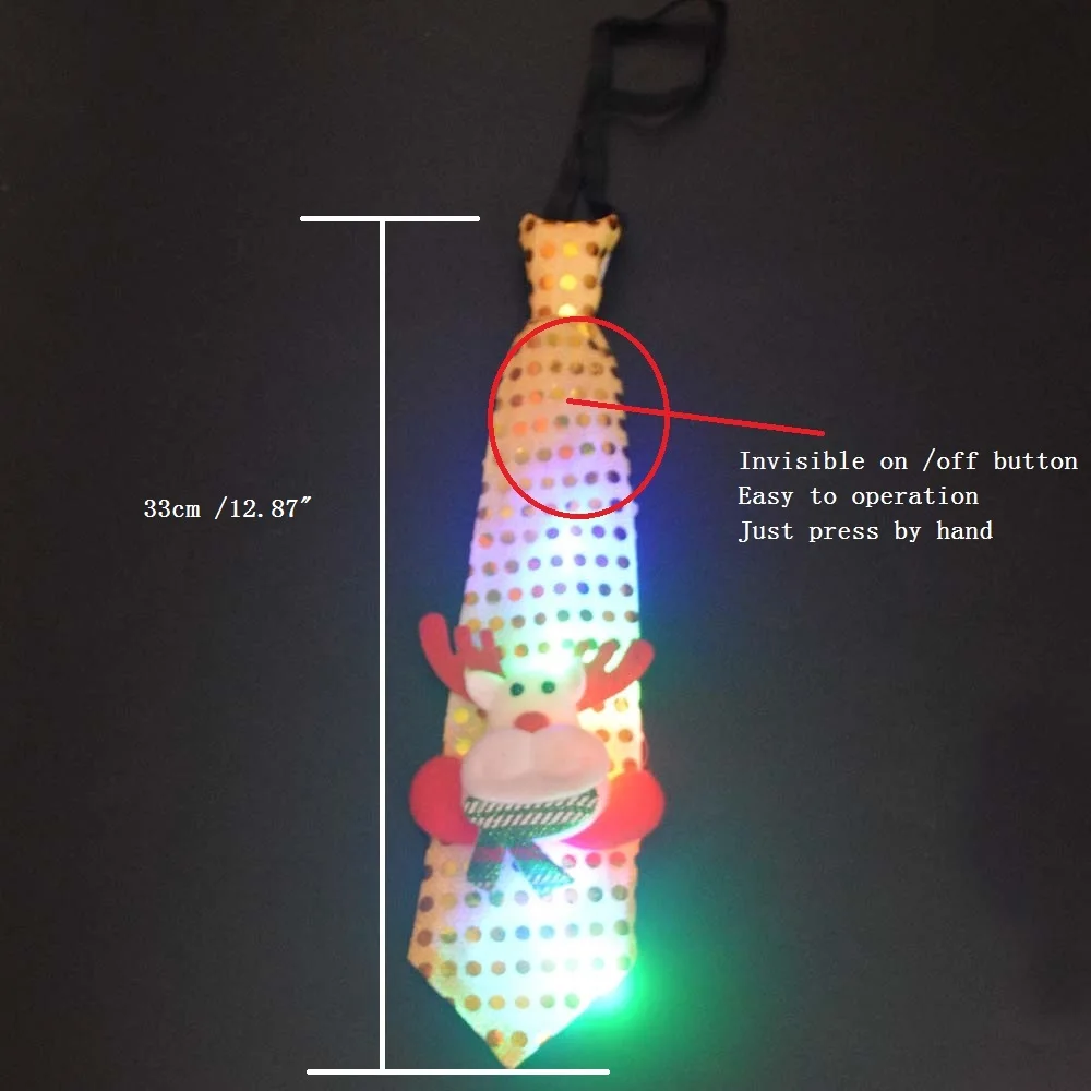 1pcs LED Glow Light Blinkjing  Tie Tree Novelty Necktie Red Santa Claus Snowman Elk Neck         Christmas Decoration