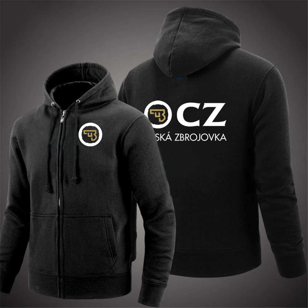 

2023 Men's New CZ Printed Hooded Long Sleeve Hoodies Ceska Zbrojovka Drawstring Zipper Design Solid Color Casual Sweatshirt Coat