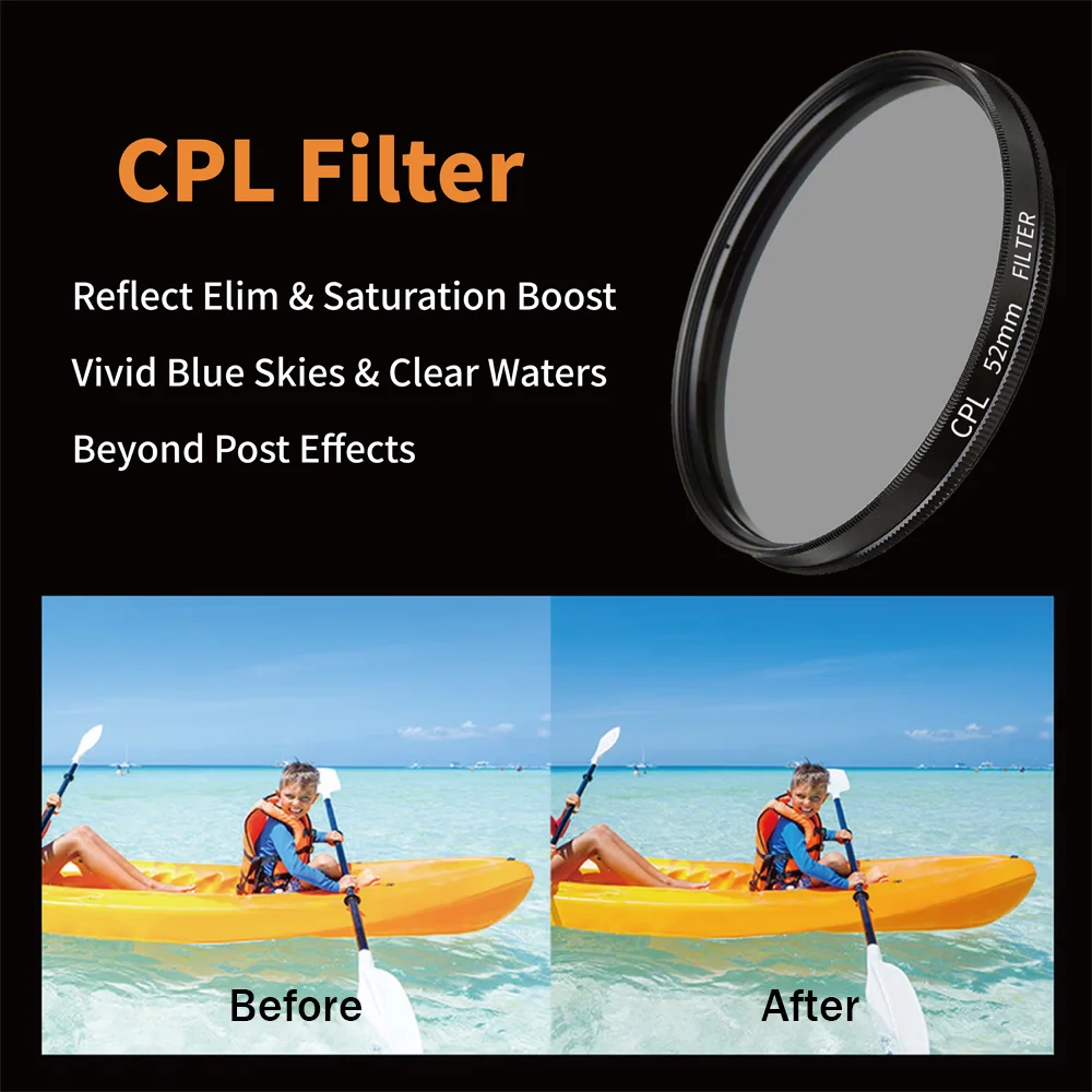 Filtro de lente de teléfono móvil de 52mm-CPL, Clip de lente, accesorios de cámara, filtro polarizador Circular para Canon Nikon para todos los teléfonos inteligentes