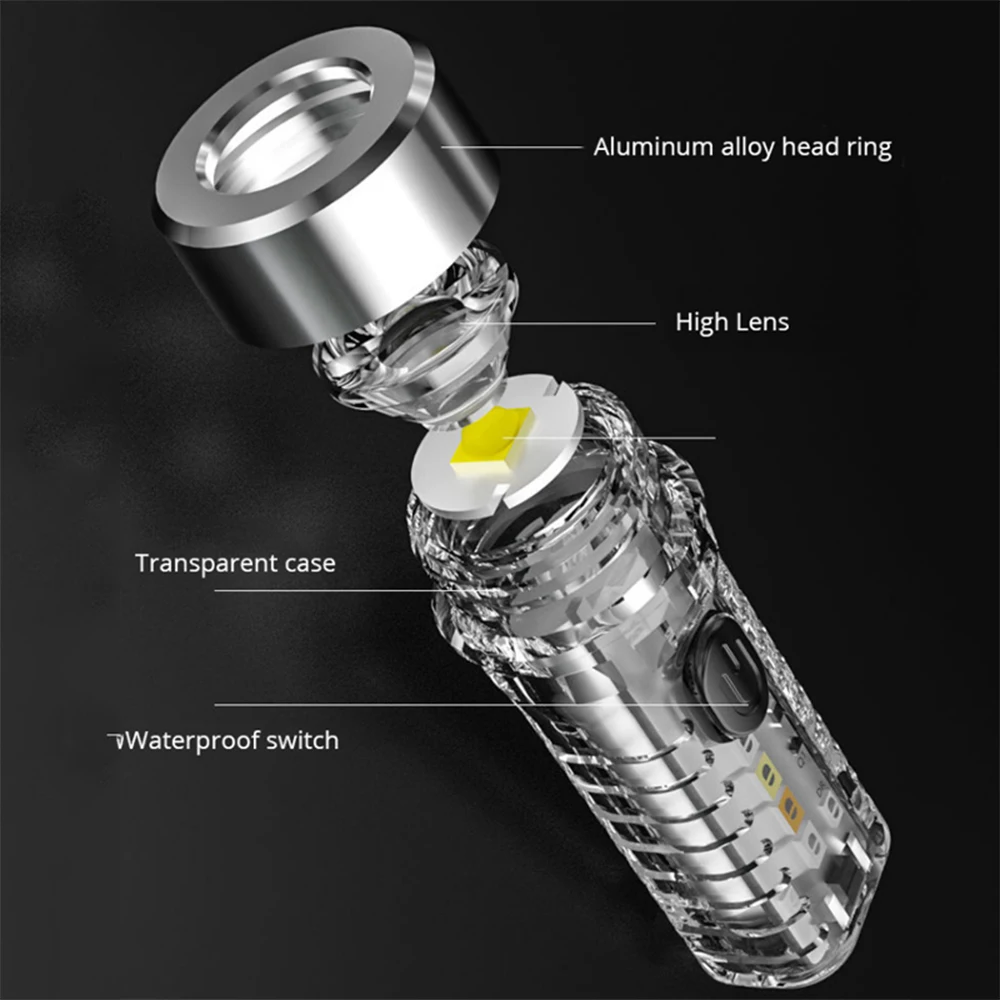 KENSUN Mini Keychain Flashlight USB Rechargeable Torch Strong Lights Lantern With Multicolor Side Outdoor Lamp Built In Battery