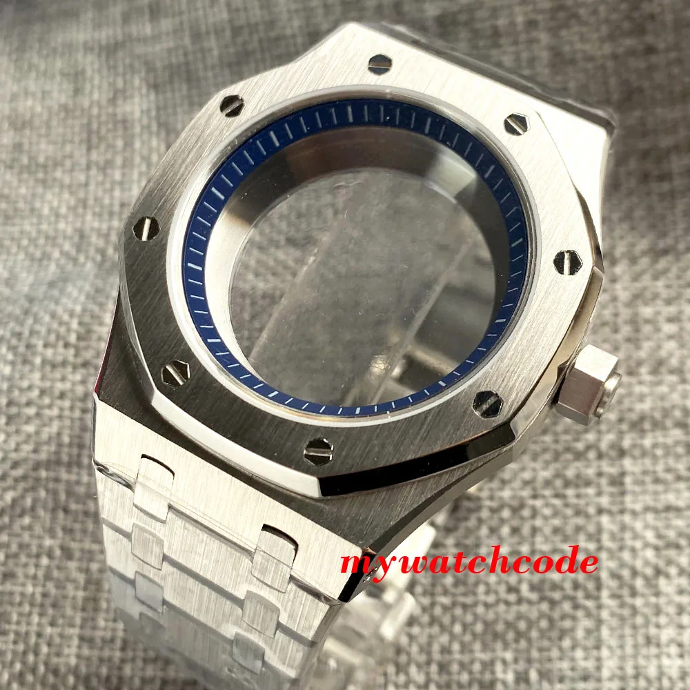 42mm Stainless Steel Octagon Brushed Watch Case Bracelet Glass Back with Chapter Ring Sapphire Glass Fit NH35 NH36 NH34 Movement