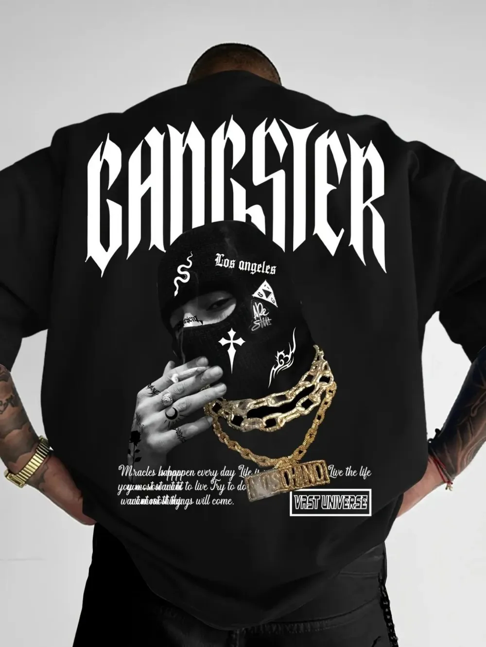 New men's summer personalized letter wealth figure print soft and breathable round neck T-shirt outdoor street top
