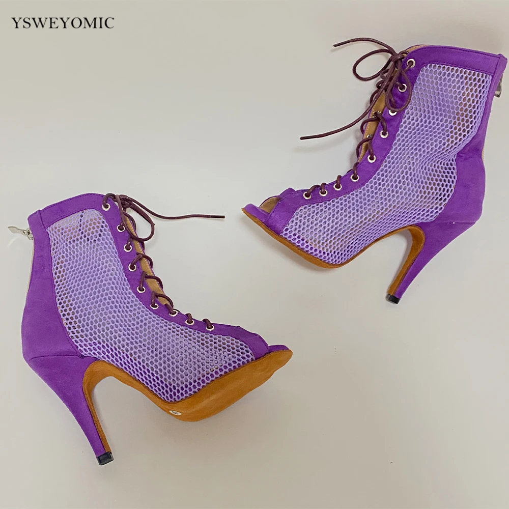 Scarpe da ballo velluto viola confortevole Sexy morbido tacchi da ballo latino per donna Logo e colori personalizzati