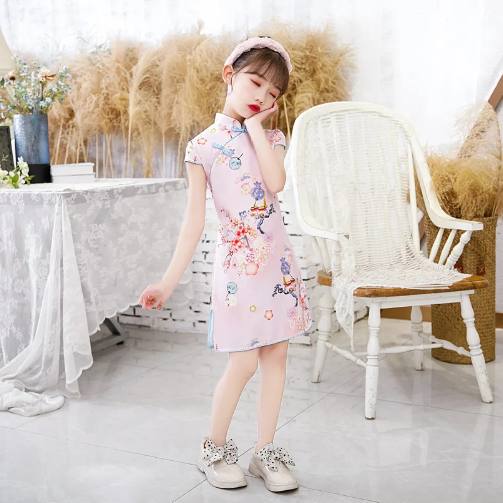 

Платье Cheongsam принцессы феи для девочек, летнее платье в китайском стиле Hanfu Qipao, винтажная детская одежда, детская одежда, вечерние, в этническом стиле