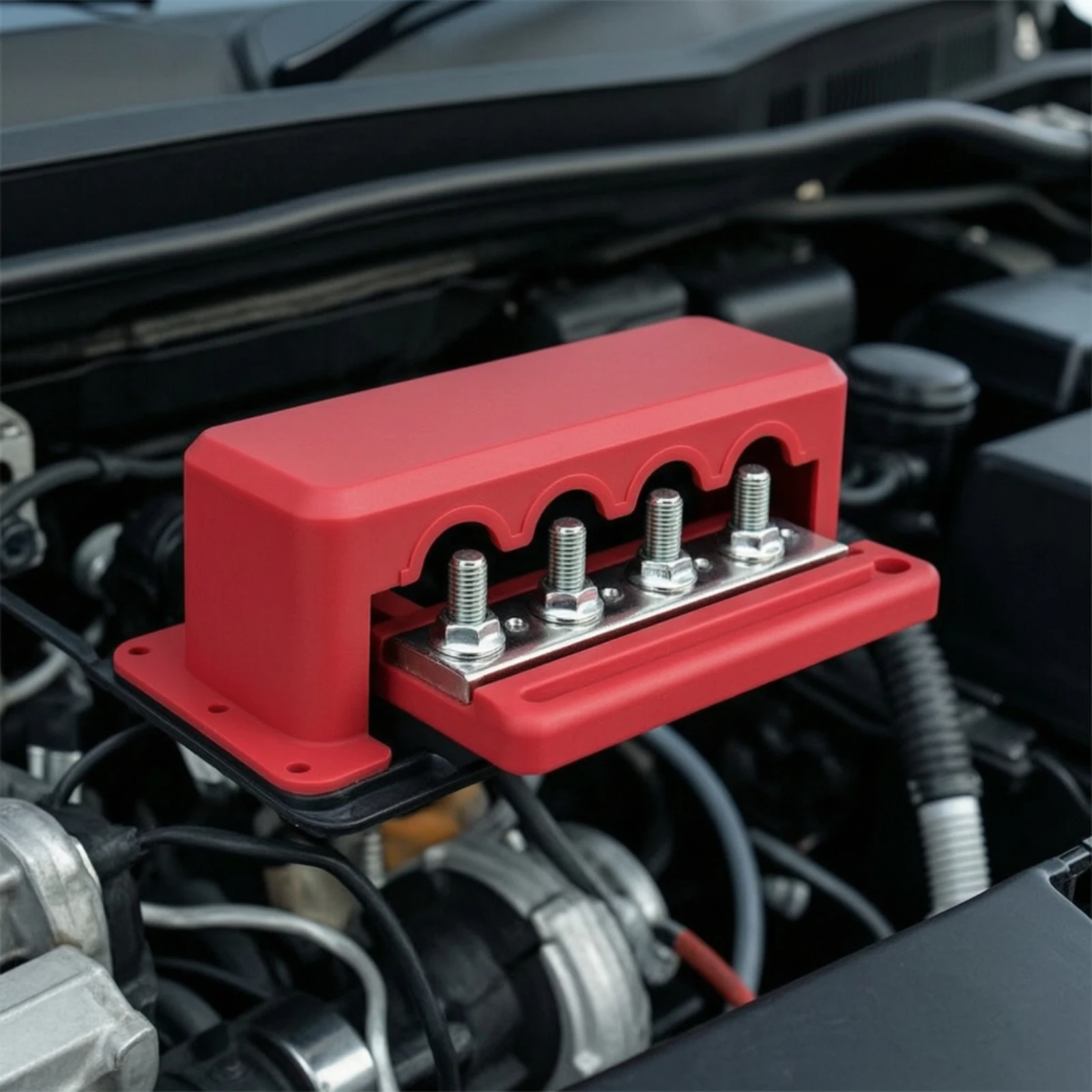 Four-Way Busbar with M8 Posts Insulated Power Distribution Block with Cover Bus Bar with 4 Studs Guarding Electrical Component