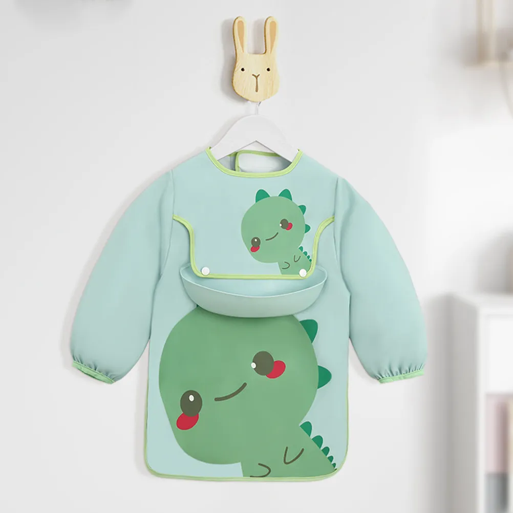 防水ベビーエプロン耐久性のあるスモックよだれかけ幼児食事用長袖袖口カバー服汚れ防止速乾簡単