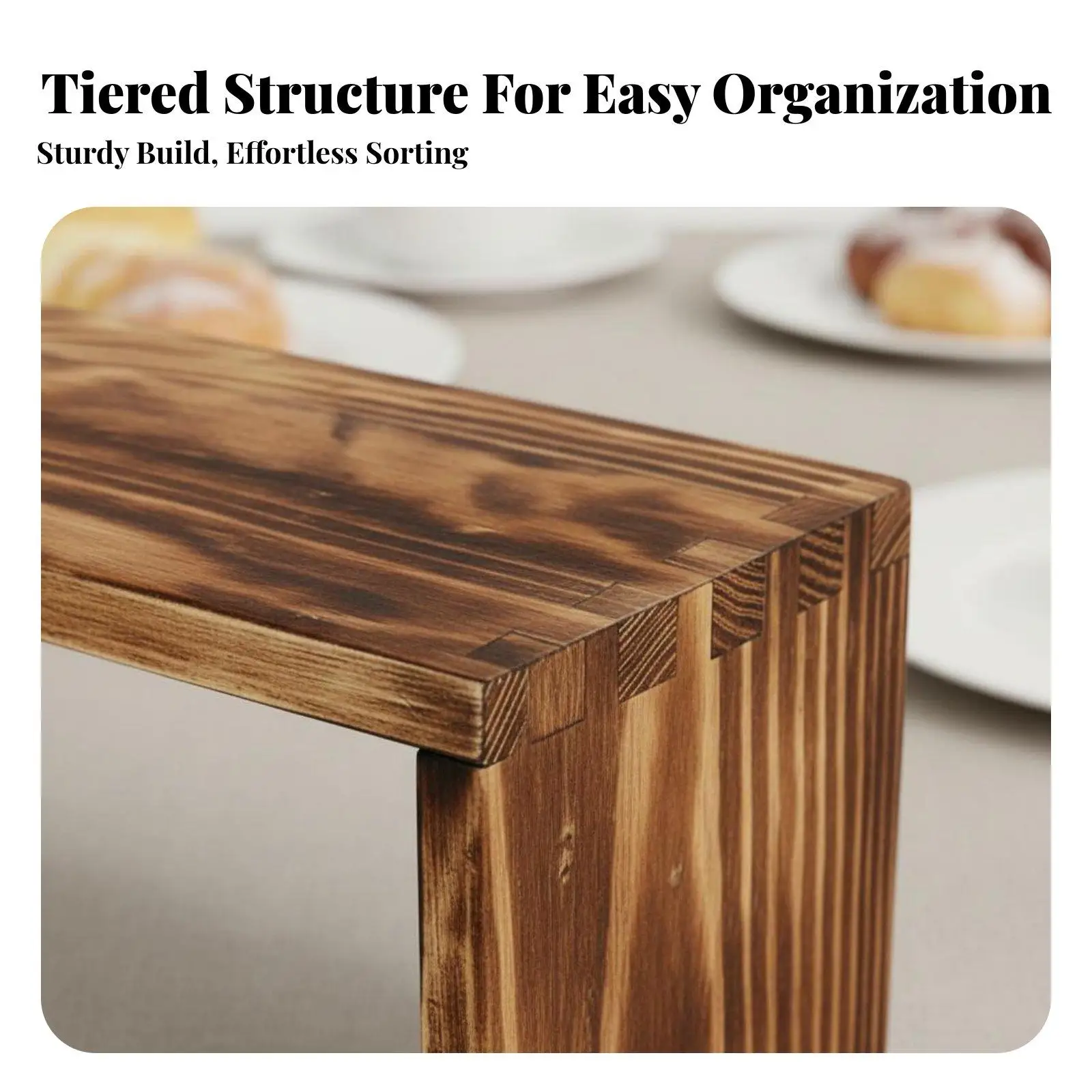 Wooden Display Stand Set of 3 Rustic Torched Finish Shelf for Perfume Figurine Organizer