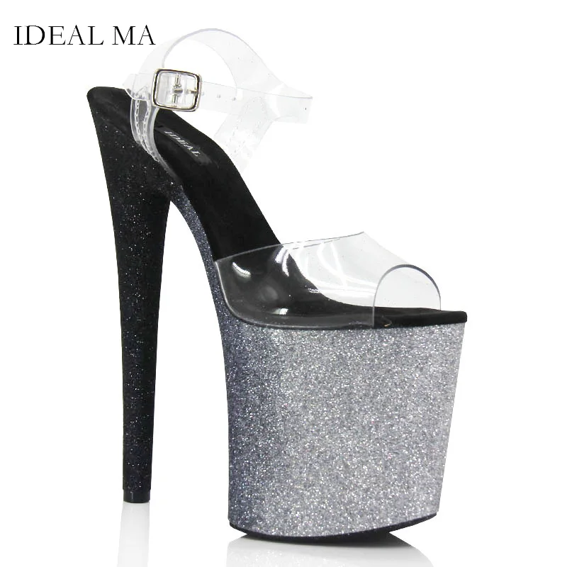 IDEAL MA  New Shiny Thick-soled Pole Dance High-heeled Shoes 7-8 inches17- 20CM Striptease Catwalk High-heeled Sandals