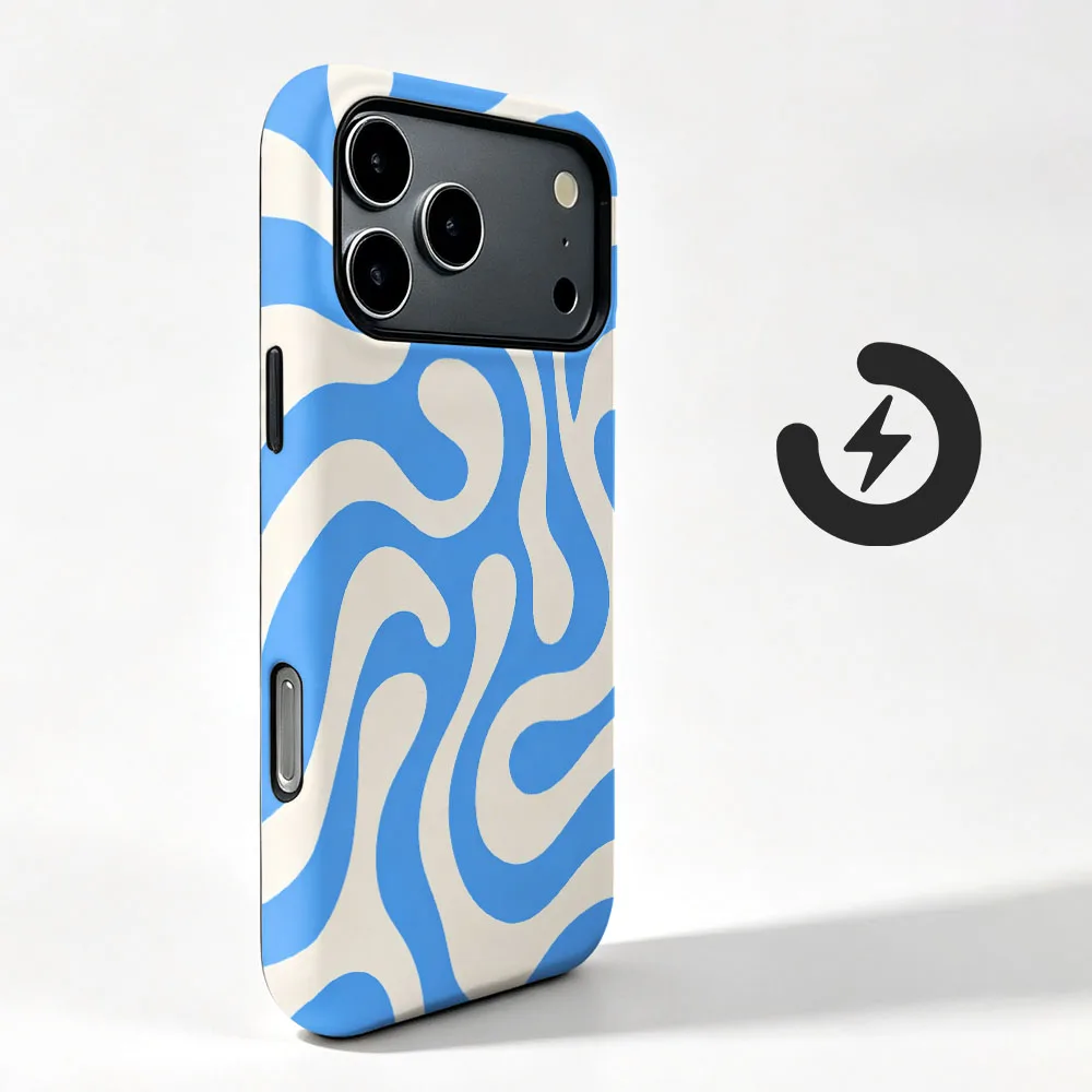 Magnetic Phone Case For Xiaomi Poco X7 F7 F8 X8 F6 F5 Pro Blue Wavy Pattern 2 in 1 Film Shell Shockproof Bumper Cover