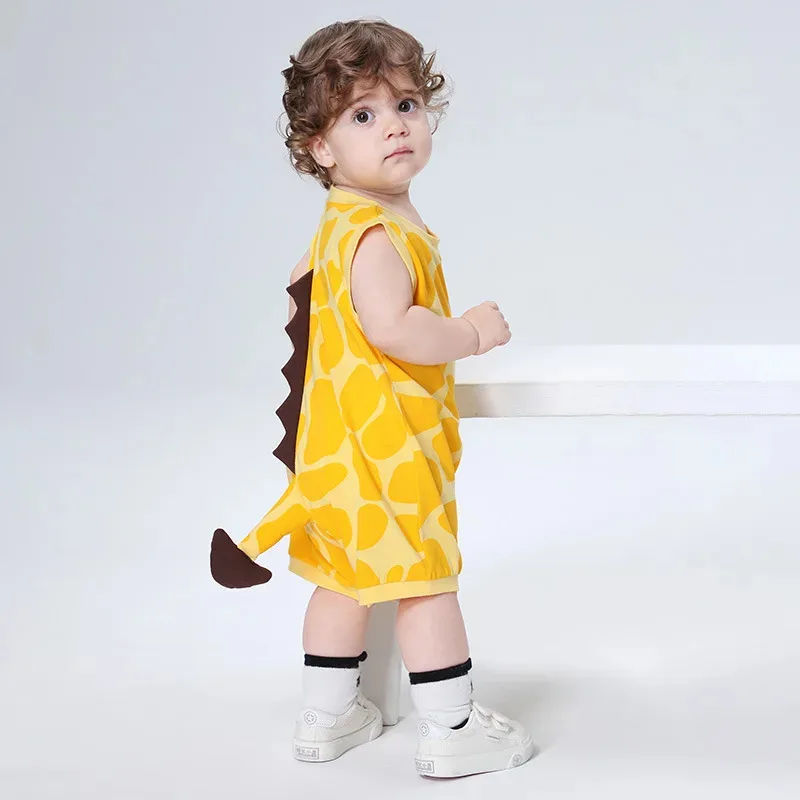

Летняя одежда с изображением жирафа Kawaii для маленьких мальчиков и девочек, комбинезоны, боди из хлопка без рукавов с героями мультфильмов, детские комбинезоны для детей 0-3 лет