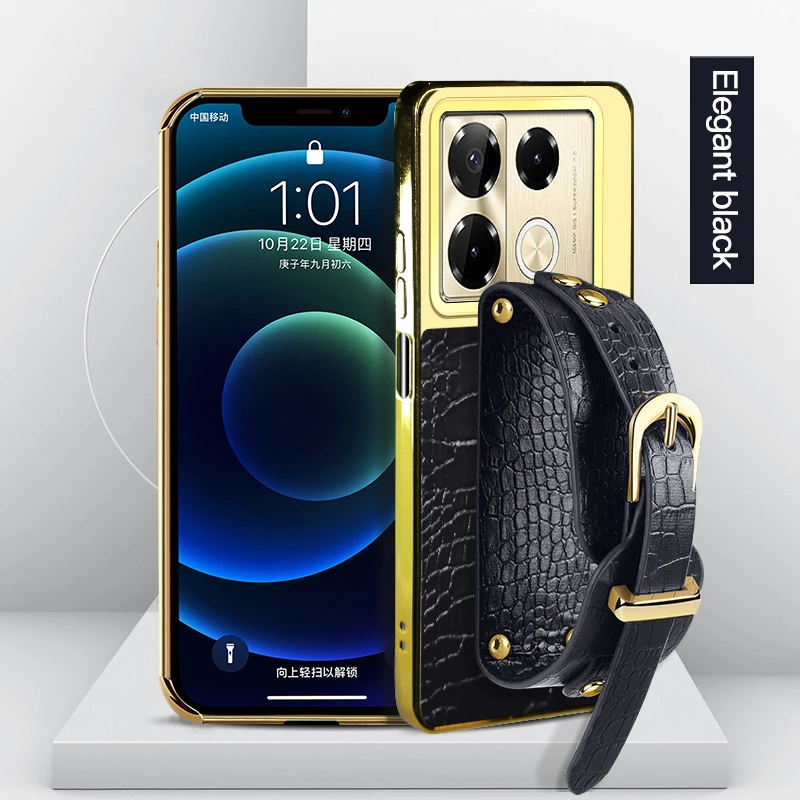 

Для Infinix Note 40 Pro Plus 4G 5G браслет из крокодиловой кожи чехол для телефона ремешок-держатель подставка мягкий чехол противоударные чехлы