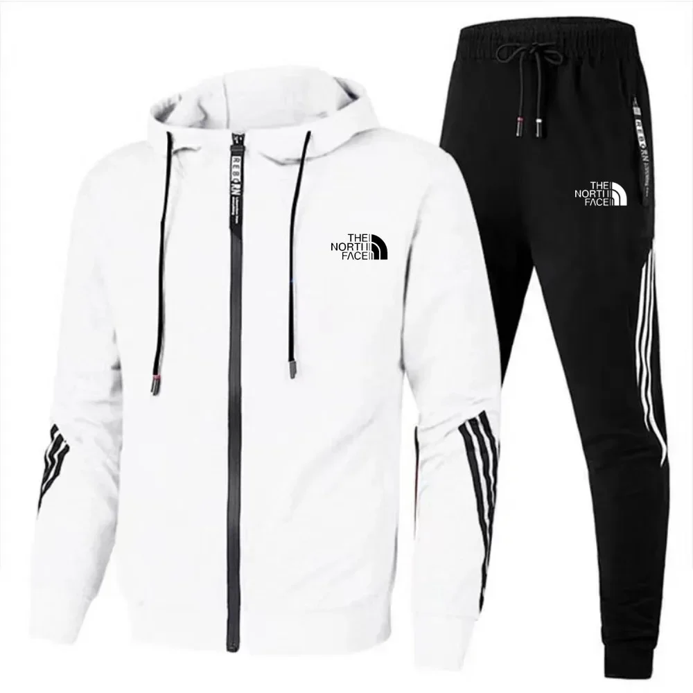 New autumn and winter casual men's zipper sweatshirt + pants 2-piece set, outdoor jogging windproof and warm men's sportswear