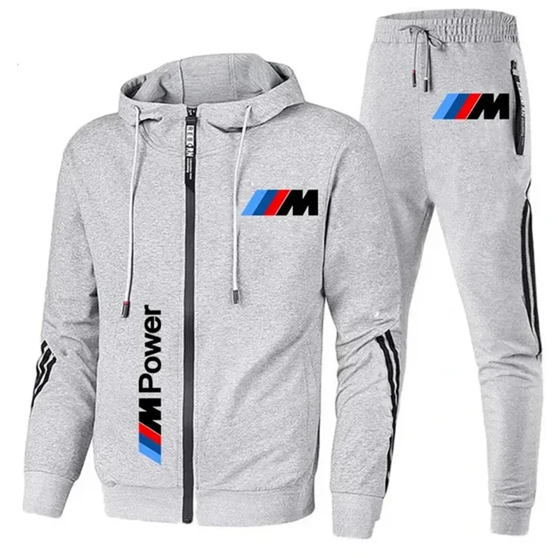 Autumn Winter Men's Clothing BMW Tracksuit BMW Logo Print Cycling Motorcycle Sport Sets Casual Men Sweatshirt+Pants Sportswear