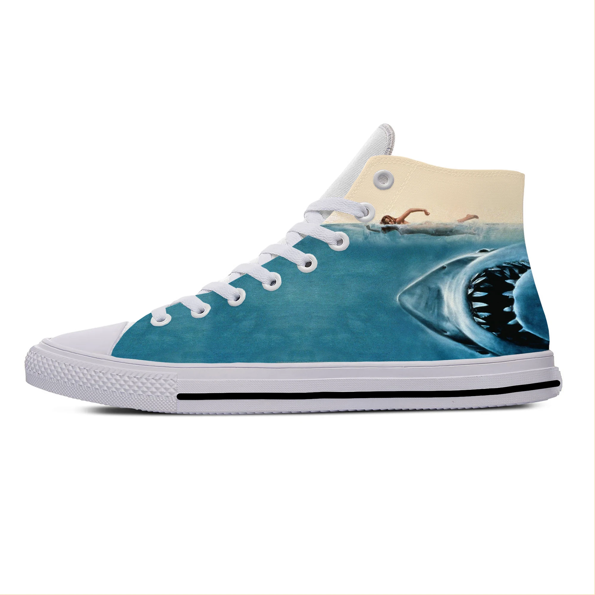 Anime Cartoon Jaws Movie Shark Horror Scary Funny Casual Cloth Shoes High Top Lightweight Breathable 3D Print Men Women Sneakers