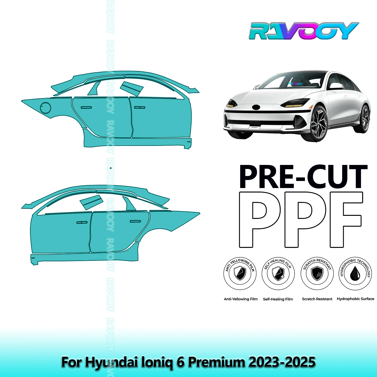

For Hyundai loniq 6 Premium 2023-2025 8.5mil Clear Matte Pre-Cut PPF Door & A/B Pillar Kit TPU Paint Protection Film Set