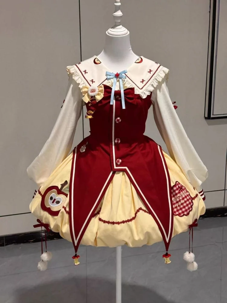 

Japanese Sweet Lolita Christmas 2 Piece Set Kawaii Bow Shirt + Red Vest + Fluffy Skirts New Vintage Party Costume Winter 2025