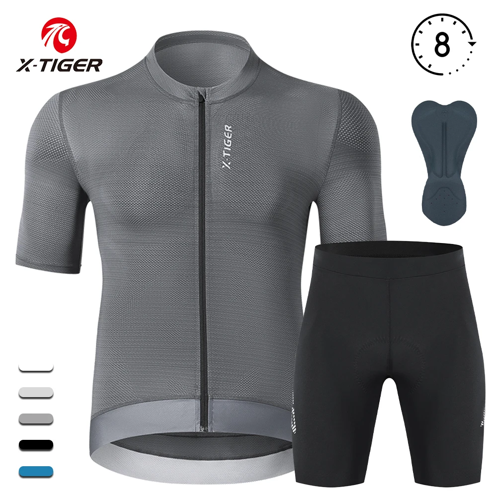 X-TIGER Men\'s Cycling Jersey Set Grey 2024 Cycling Jersey Man Bike High Quality Breathable Cycling Shirt Summer Sport Shorts