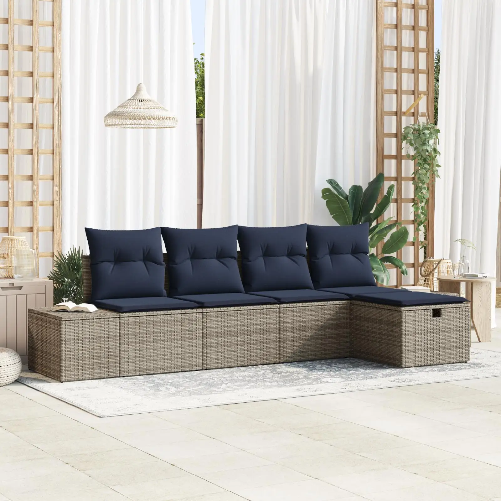 

5 Piece Outdoor Patio Sofa Set Grey Poly Rattan Cushions Garden Furniture Stylish Comfortable Seating