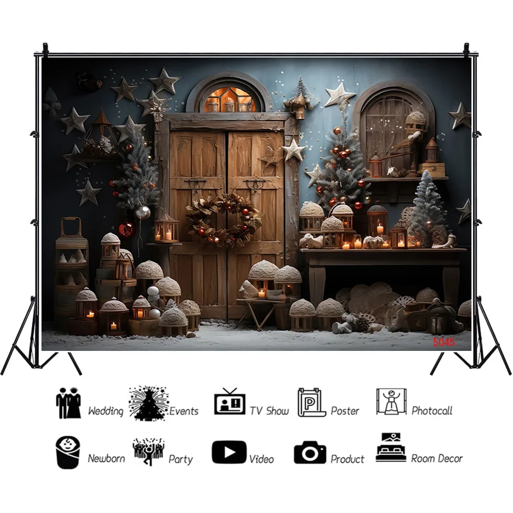 SHENGYONGBAO Christmas Day Fireplace Photography Backdrops New Year Candy Chimneys Store Ball Window Studio Background WW-62