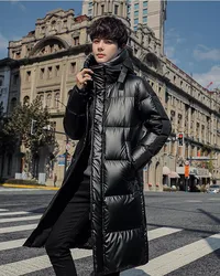 Parka de invierno para hombre, ropa de longitud media, chaqueta de plumón de pato con capucha