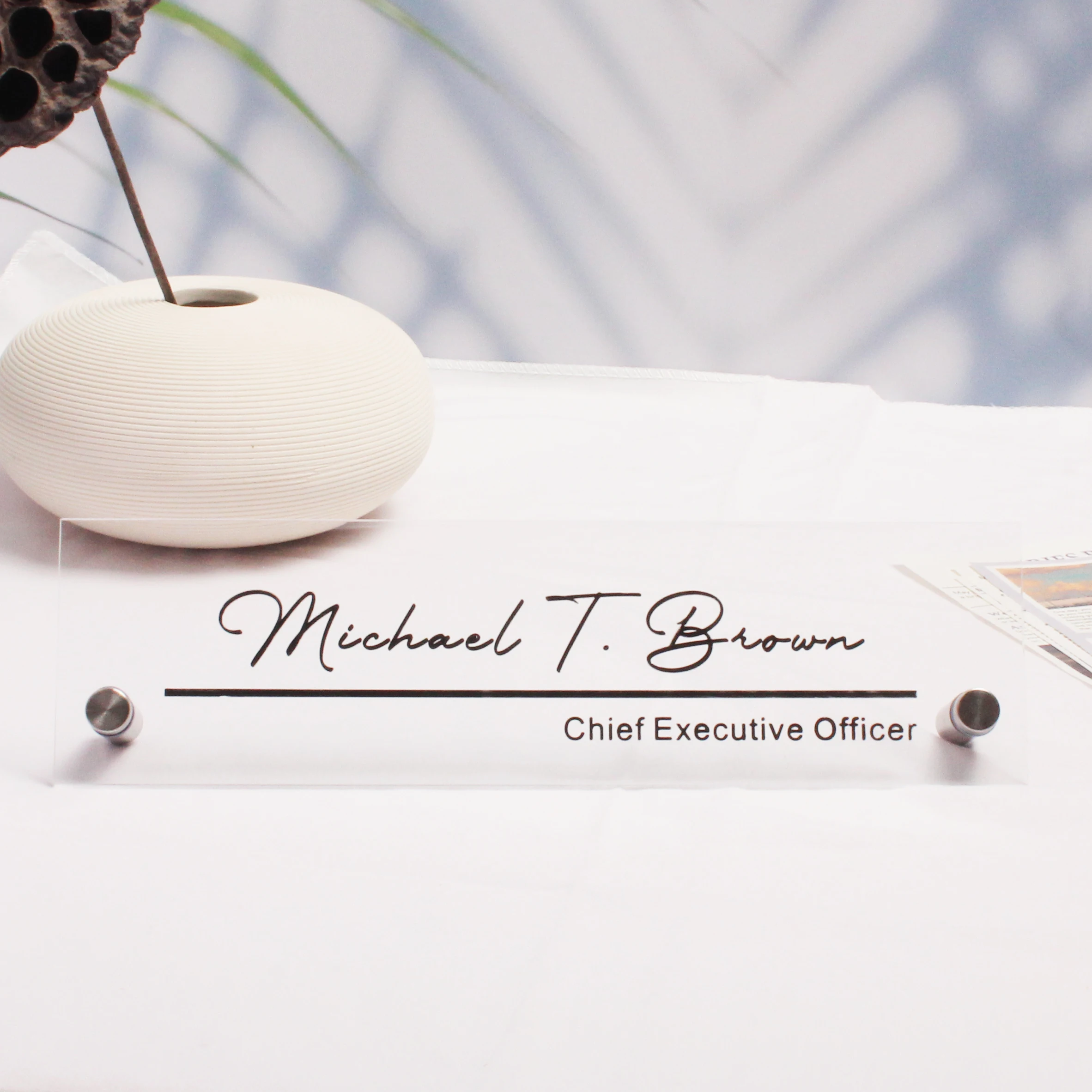 Letrero de CEO, placa de nombre acrílica de pie, escritura transparente, escritorio ejecutivo, nuevo trabajo, oficina, decoración para pequeñas empresas, regalo de promoción