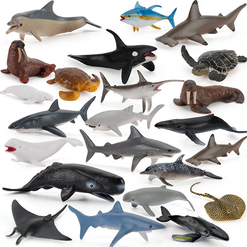 Simulation Marine Life Action Figures Ocean Animal Model Educational Toys Cake Topper,Collection Gift Shark Dolphin Hammerhead