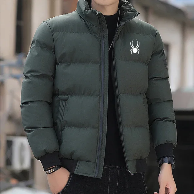 Men\'s winter thick warm sports cotton jacket, fashionable stand up collar zipper cardigan, tiger head top, casual street jacket