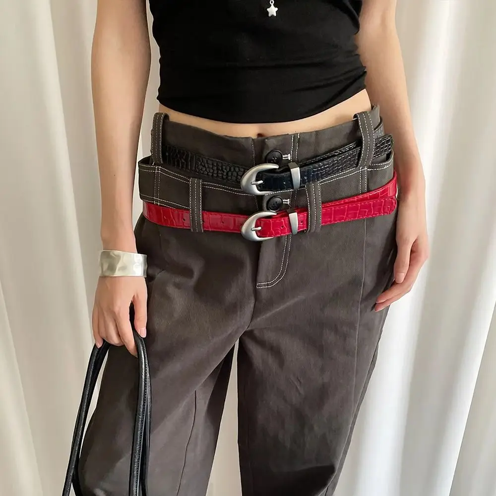 Ins Style Crocodile Pattern Women's Belt PU Leather Korean Thin Waist Belt Niche Y2k Dress Jeans Belt Streetwear