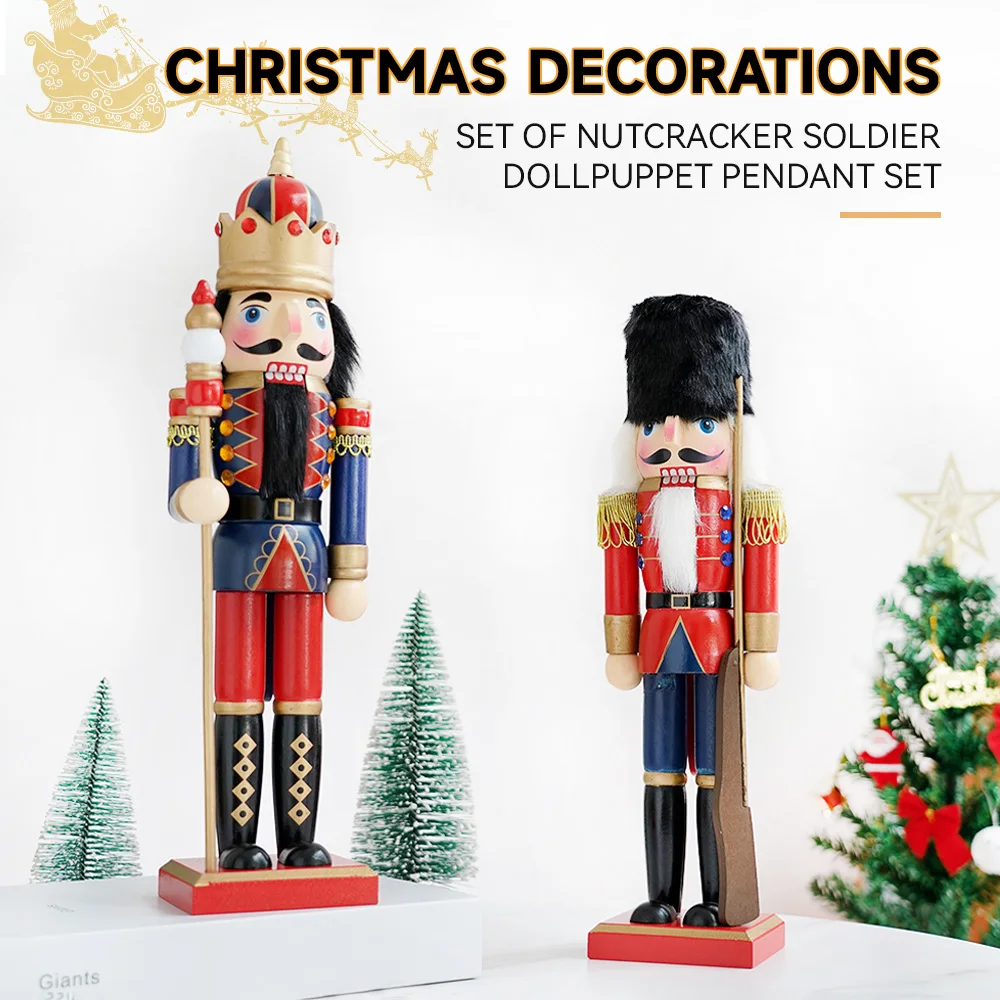 38CM Wooden Nutcracker Ornament Soldier Figurement Handcraft Doll Toy Home Office Table Xmas Decoration Statues Christmas Gift