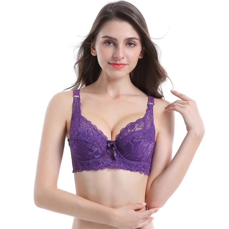 Large size ultra-thin cotton cup adjustable sexy women bra lace breathable comfortable with steel ring push up ladies underwear