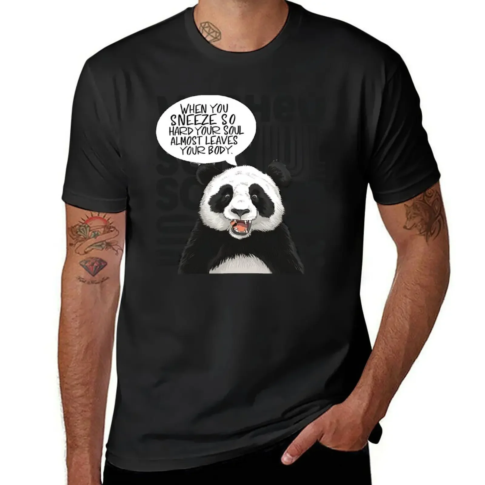 Sneeze Pandamonium: Quirky Panda Sneeze Design T-Shirt plus size clothes mens fashion